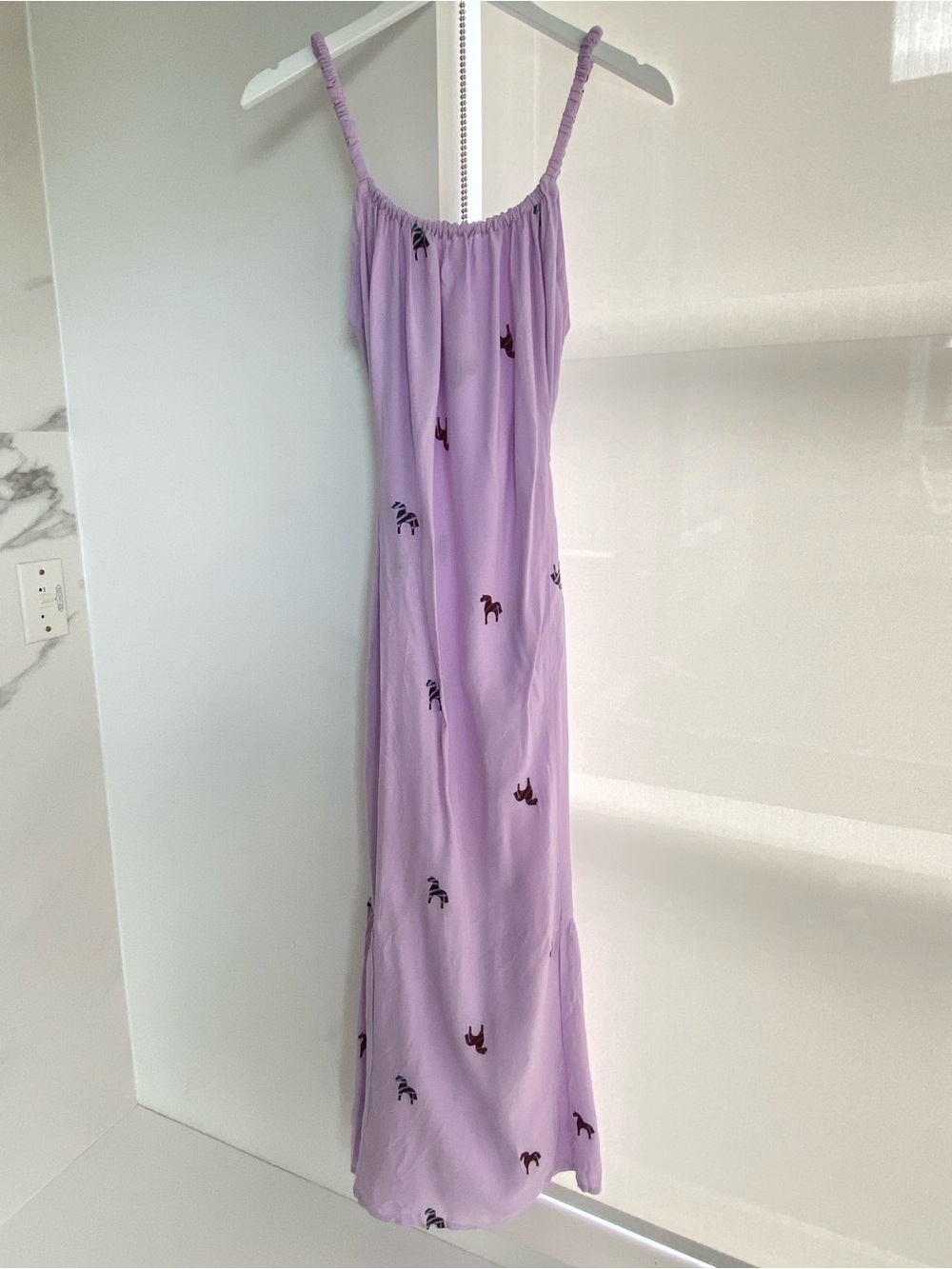 NWT Cantão Lavender Viscose Maxi Dress with Embroidered Horse Motifs Size M
